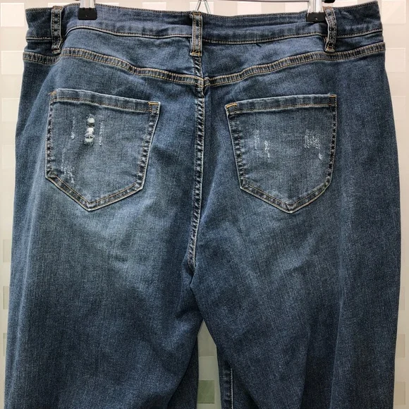 🎉3HP🎉 LANE BRYANT Low Rise Boyfriend Jeans Distressed Deconstructed Stretch 16 - Picture 9 of 16